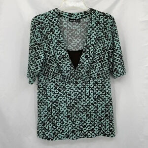 Apt 9 Short Sleeve Top Medium Blue Brown Patterned V-neck